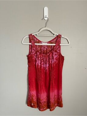 CABI 100% Silk Red & Pink Printed Scoop Neck Tank Top Sz XS
